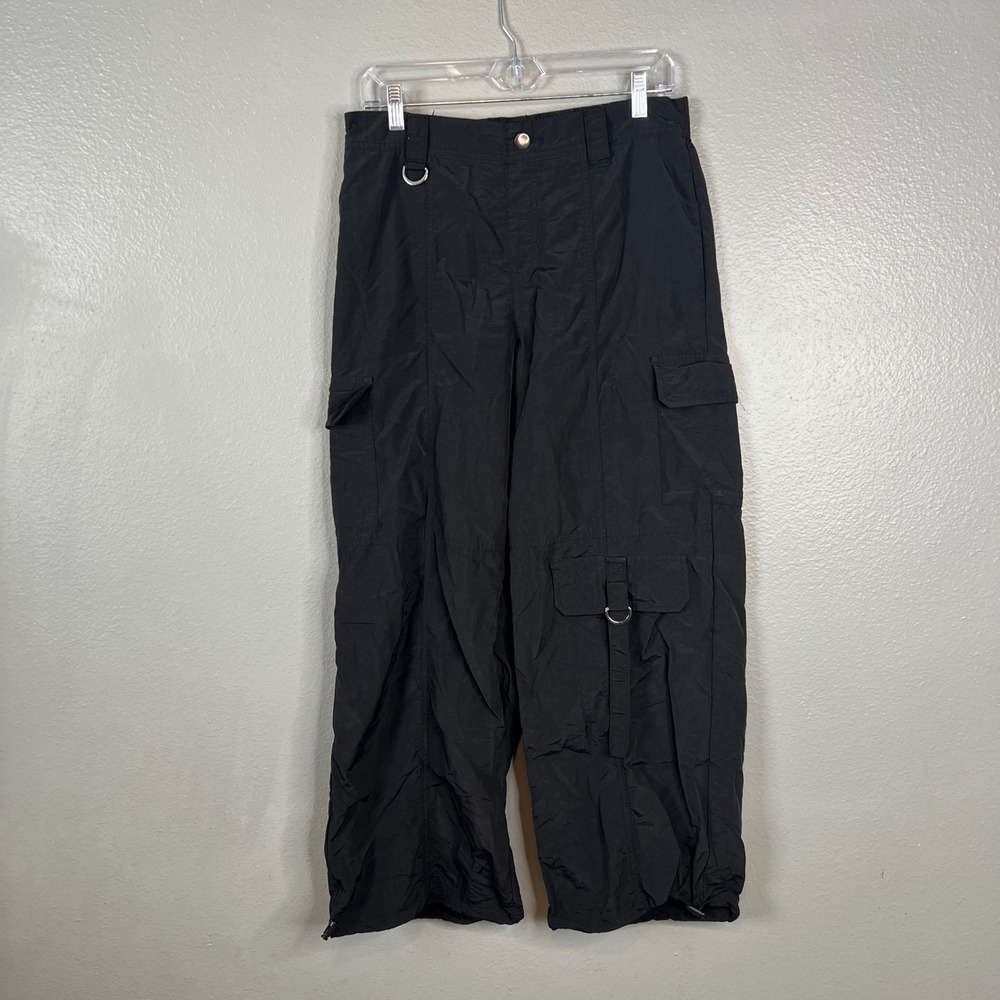 No Boundaries Cargo Parachute Pants Sz M Black Nylon Techwear Utility Cyberpunk
